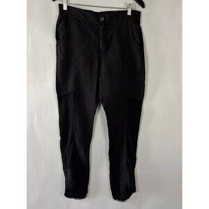 XCVI Wearables Linen Pants Raw Hem Sz M Mixed Fabric Neutral Boho Lagenlook Soft